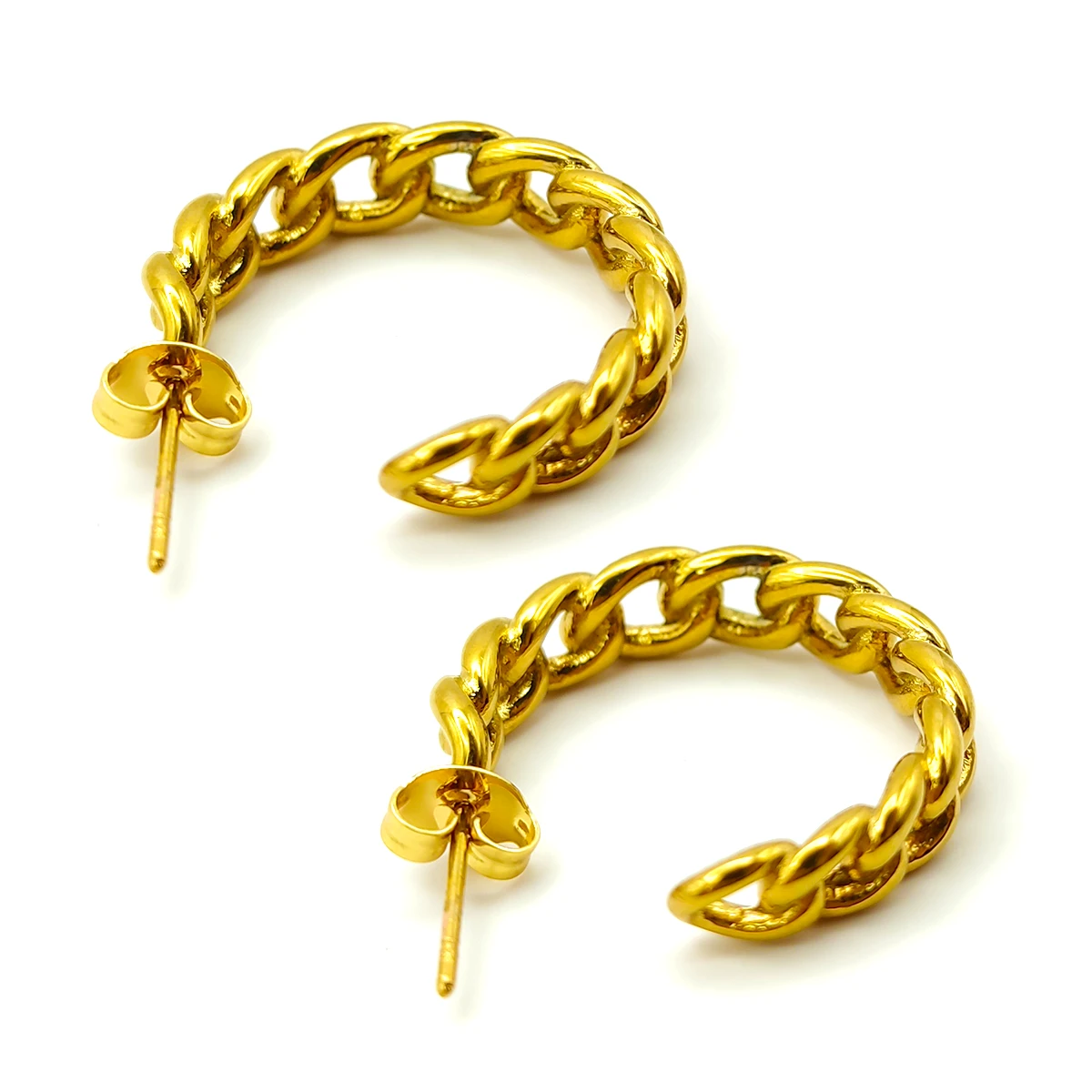 Aretes Acero Dorado Media Arracada Eslabones Cadena