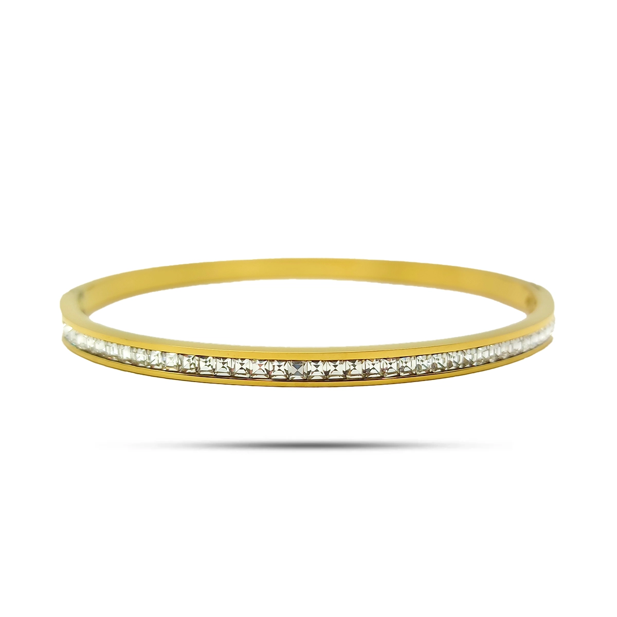 Pulsera Acero Brazalete Delgado Fila Cristales Cuadrados