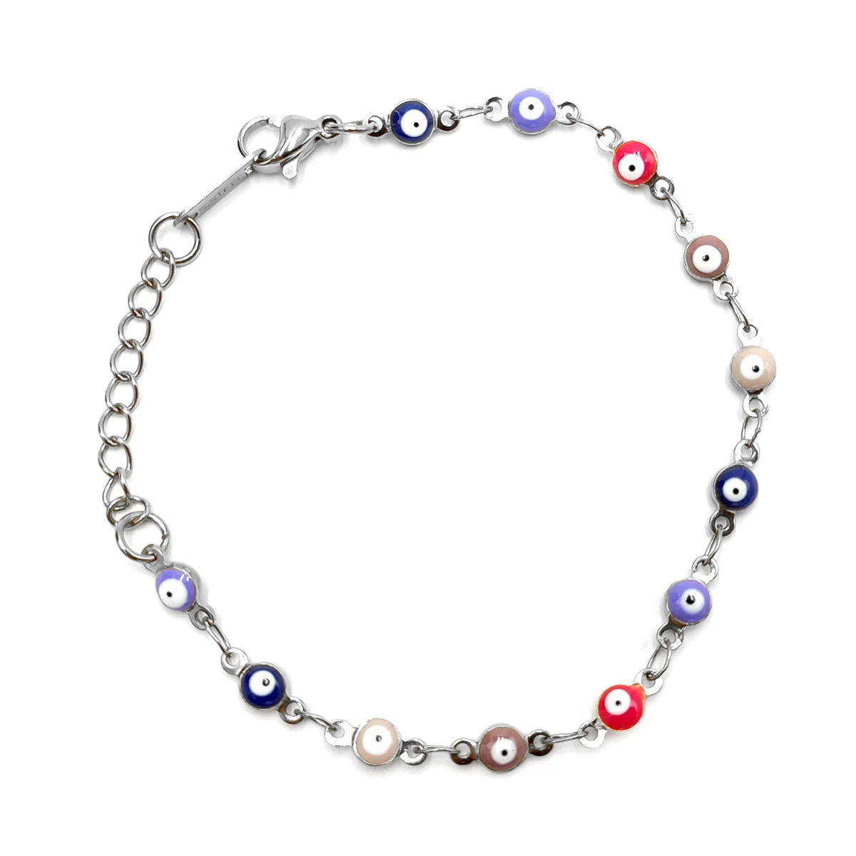 Pulsera Acero Inox Plateado Ojo Turco Multicolores 4 Mm