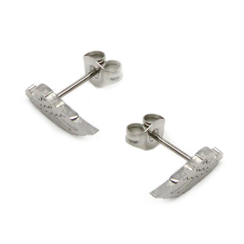 Aretes Tipo Broquel Acero Plateado Alas Ángel