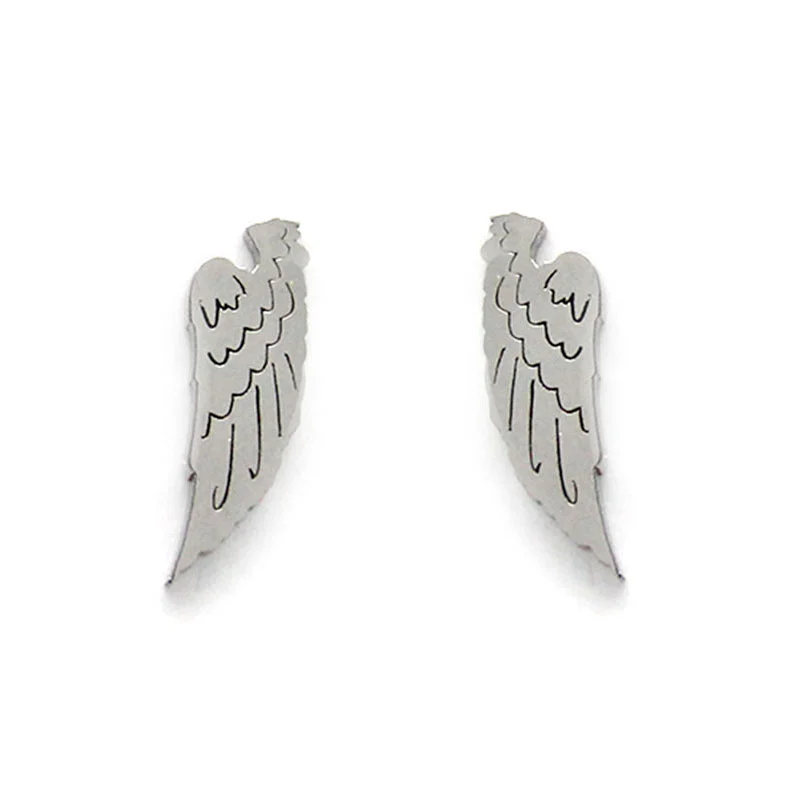 Aretes Tipo Broquel Acero Plateado Alas Ángel