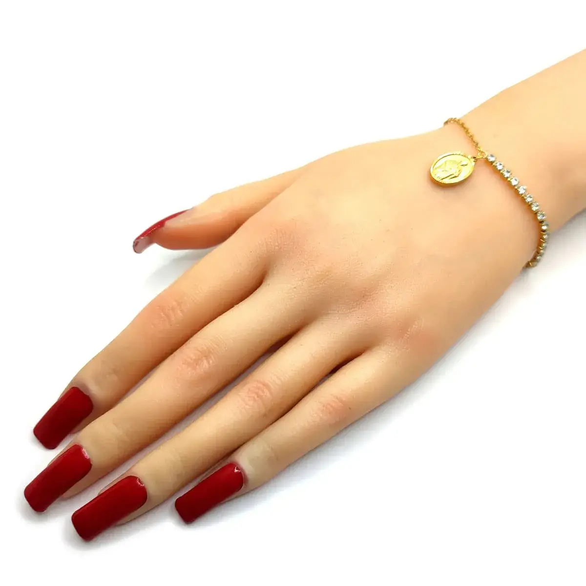 Pulsera Acero Dorado Zirconias y Medalla San Judas Tadeo