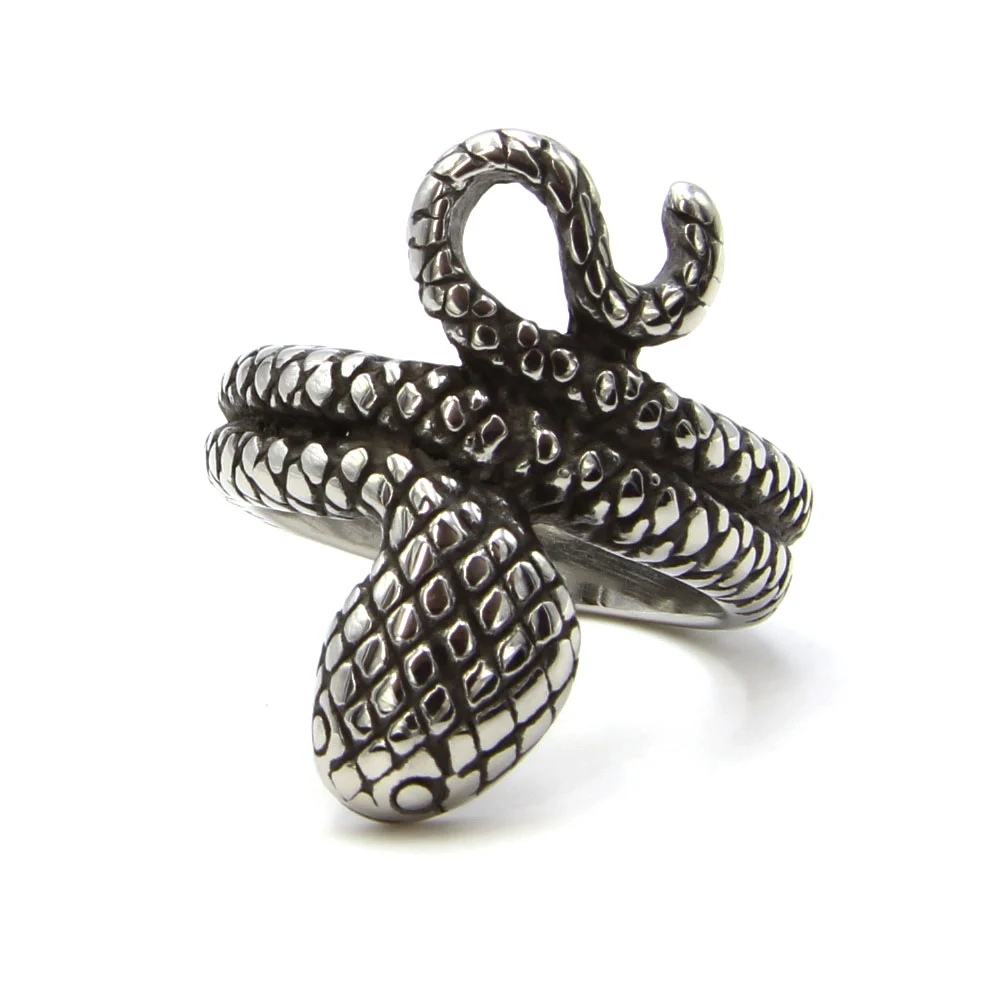 Anillo Acero Plateado Vivora Serpiente Enroscada