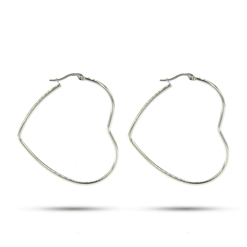Aretes Acero Plateado Corazon Liso Hueca Tubular 55mm