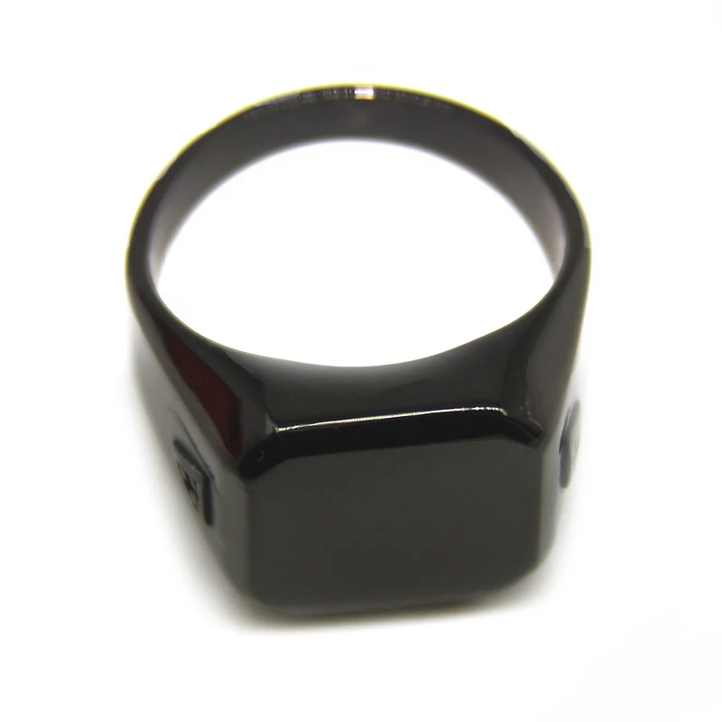 Anillo Hombre Acero Inox Negro Cuadro Liso