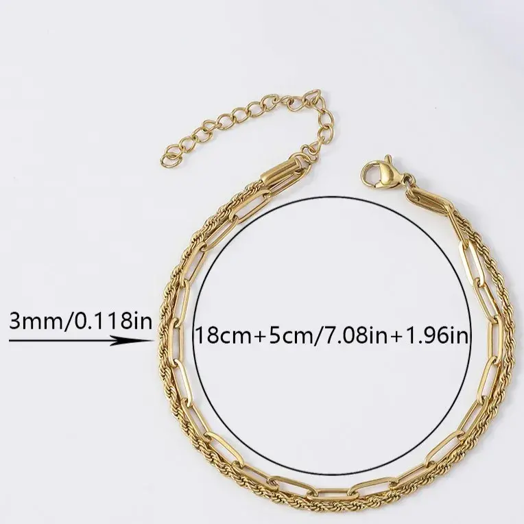 Pulsera Acero Inox Doble Cadena Torzal y Cadena Oval