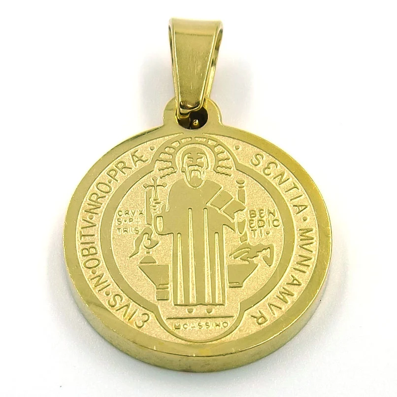 Dije de Acero Medalla Dorado San Benito 18mm
