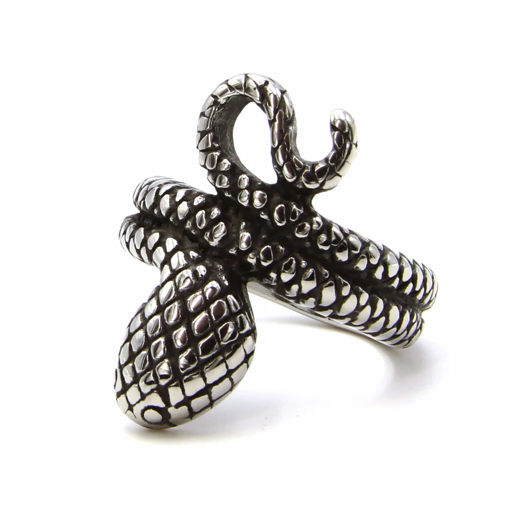 Anillo Acero Plateado Vivora Serpiente Enroscada