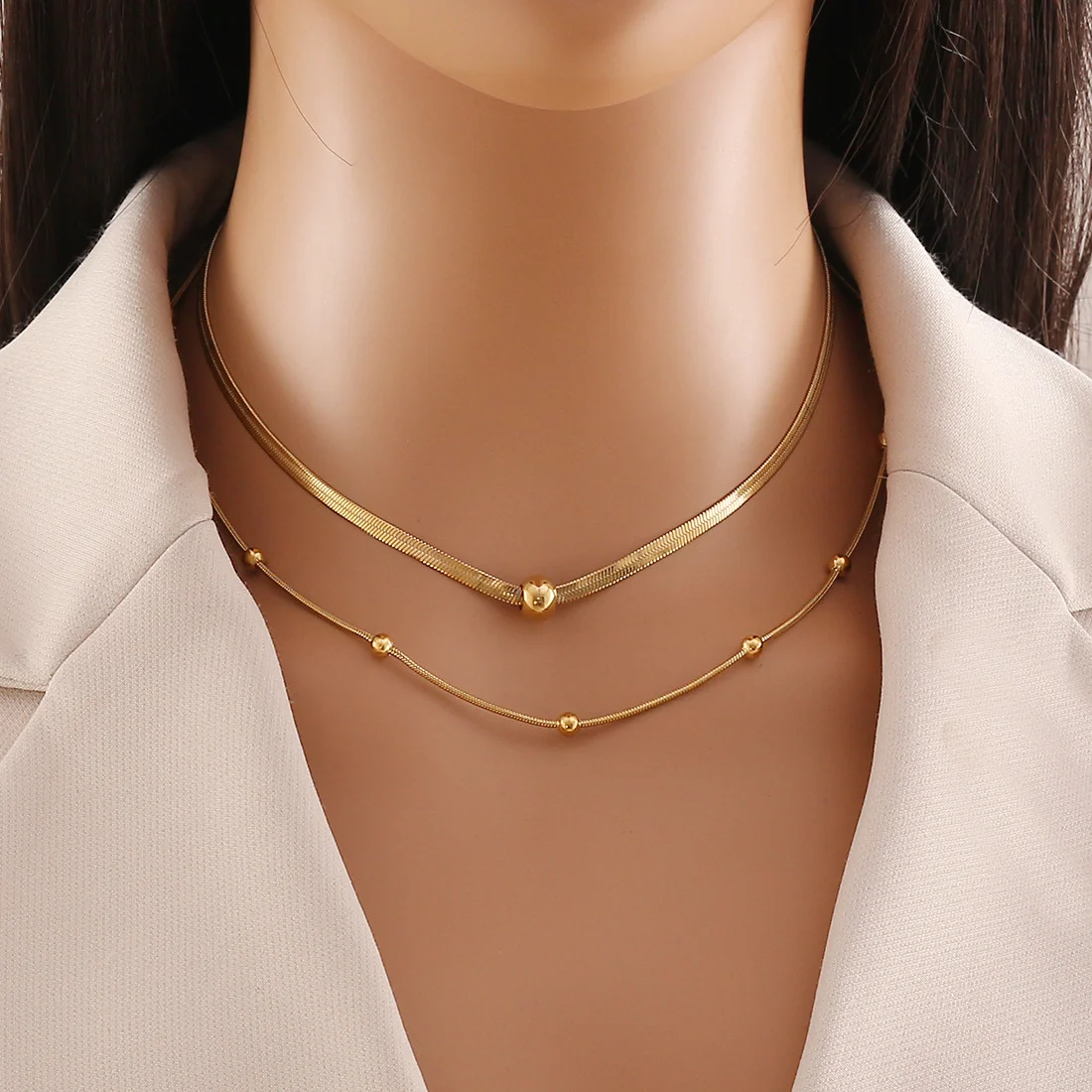 Collar Acero Doble Planchada Cola de Rata Balines