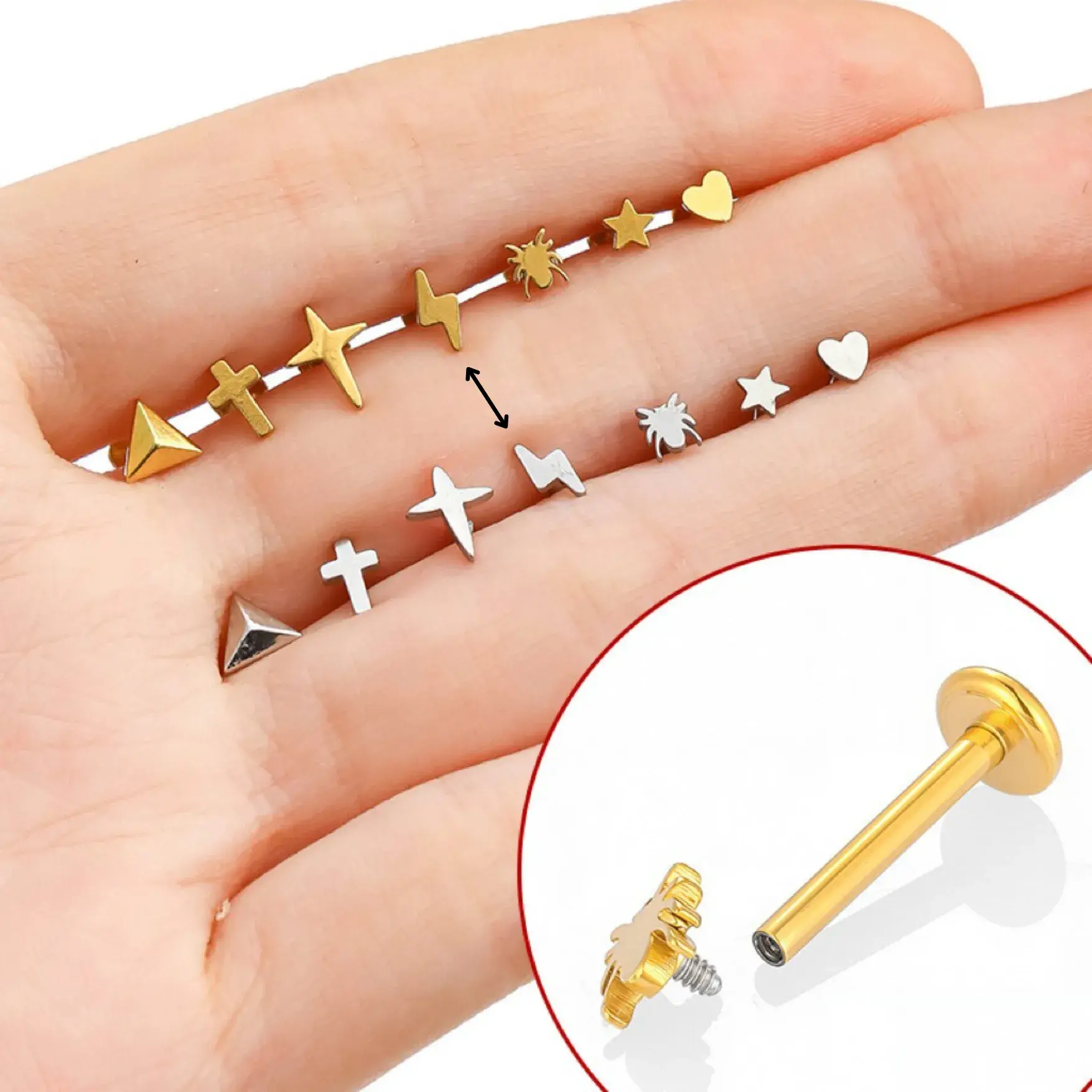Piercing de Oreja Acero Rayo Liso Sencillo Minimalista