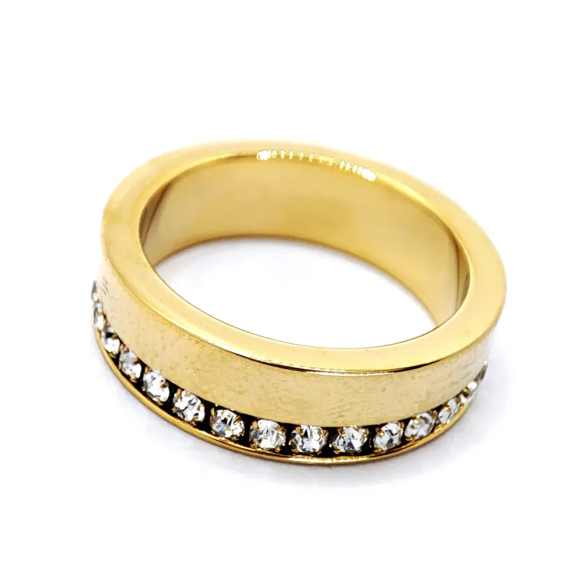 Anillo Acero Dorado Elegante Argolla Linea Con Zirconias