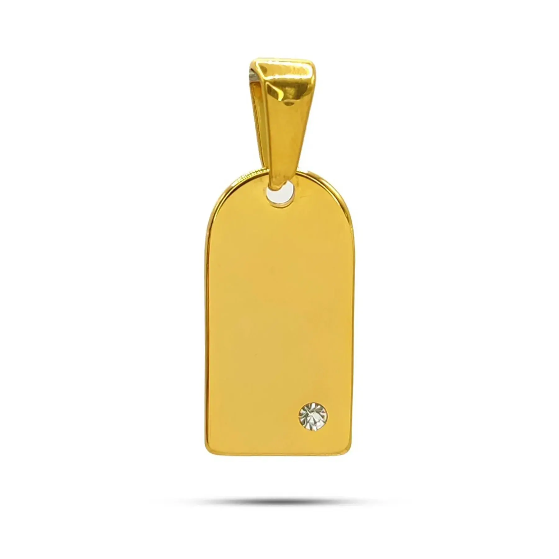 Dije Acero Dorado Placa Lisa Cúpula Cristal Para Grabado
