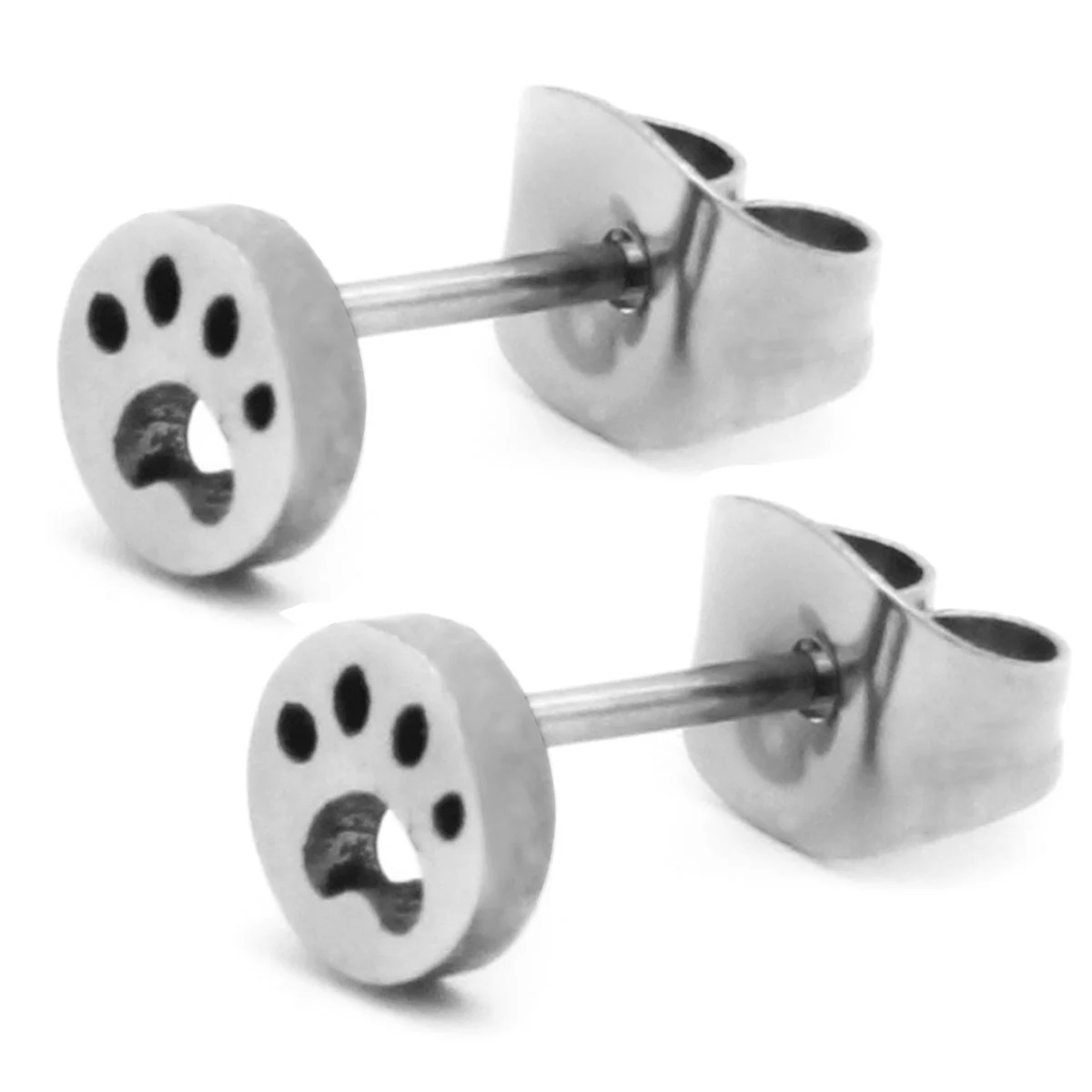 Arete Tipo Broquel Acero Plateado Huella Perro Mascota