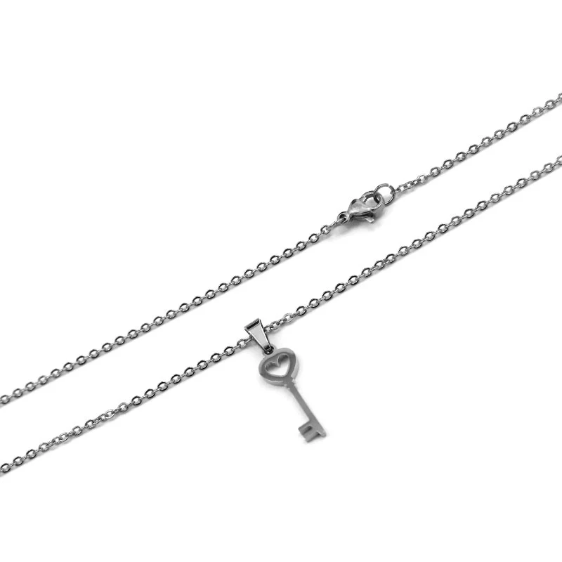 Set de Joyeria Acero Inox Plateado Corazon Llave Antigua