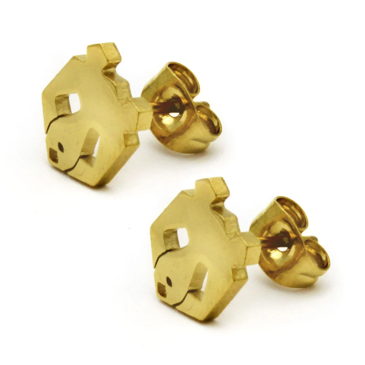 Set Joyeria Acero Dorado Oso Panda Geometrico Minimalista