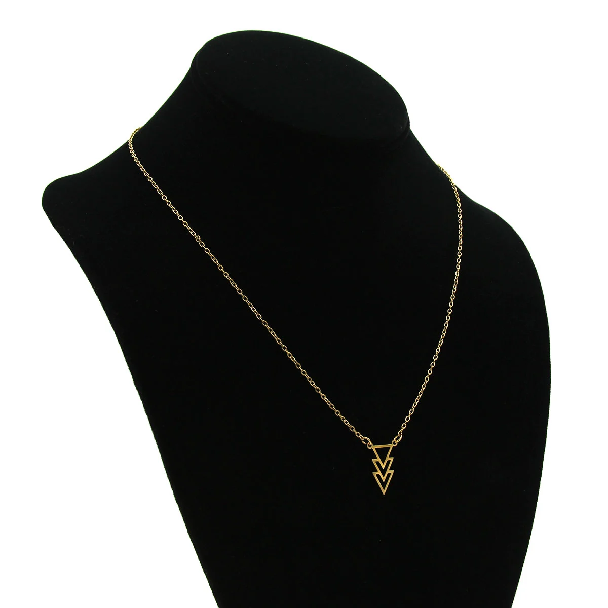 Set Joyeria Acero Dorado Triangulos Unidos Geometricos