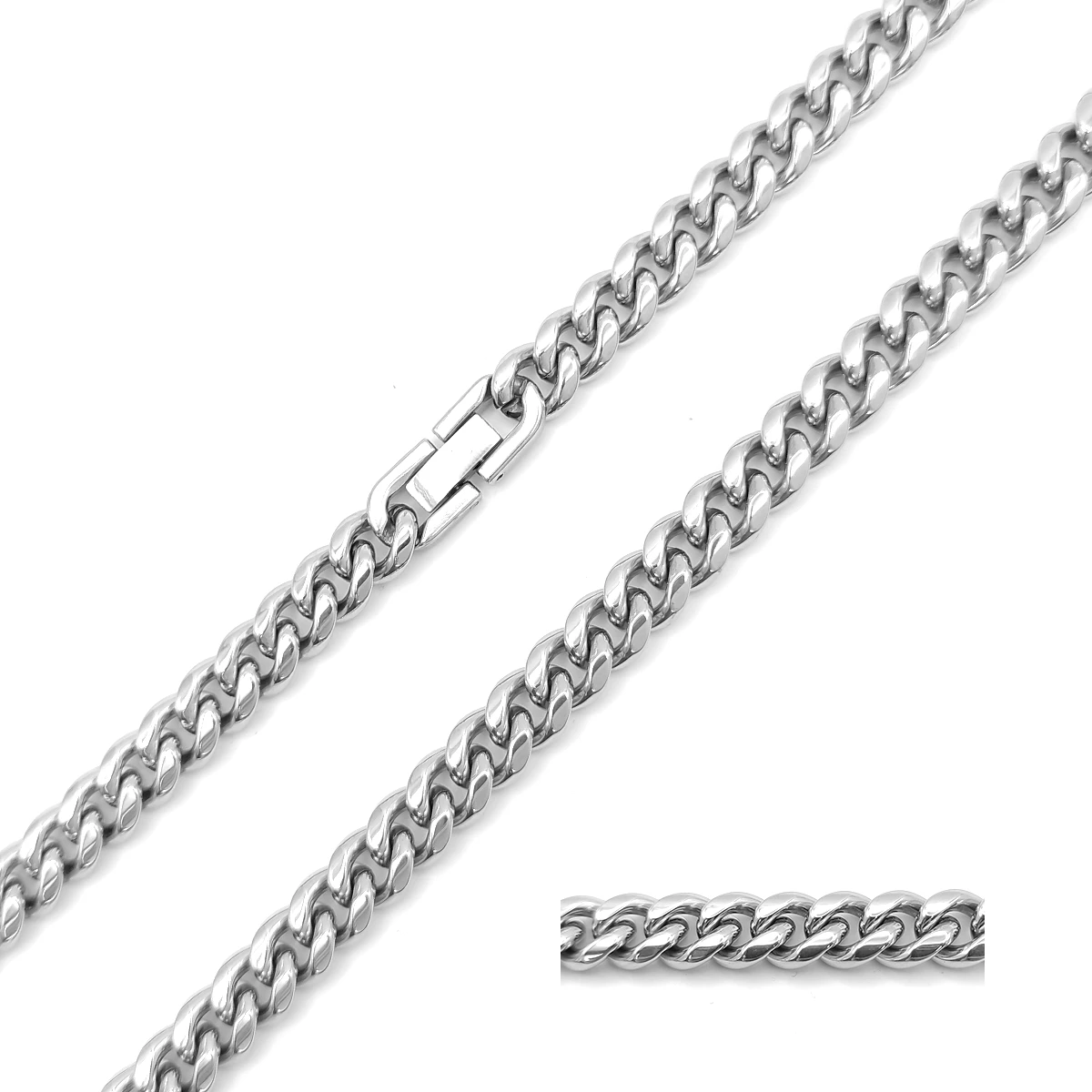 Cadena Acero Plateado Cubana 8 mm Broche Moderno
