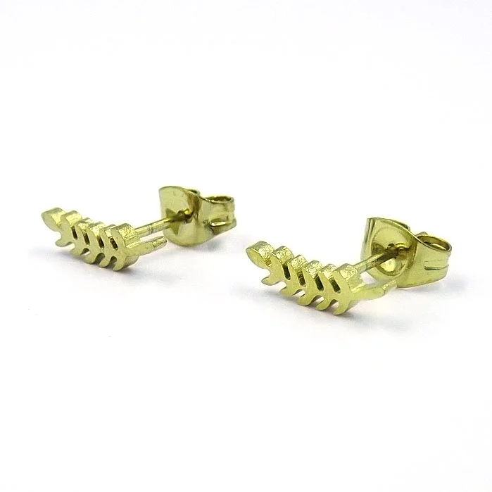 Aretes Tipo Broquel Acero Dorado Espiga de Trigo