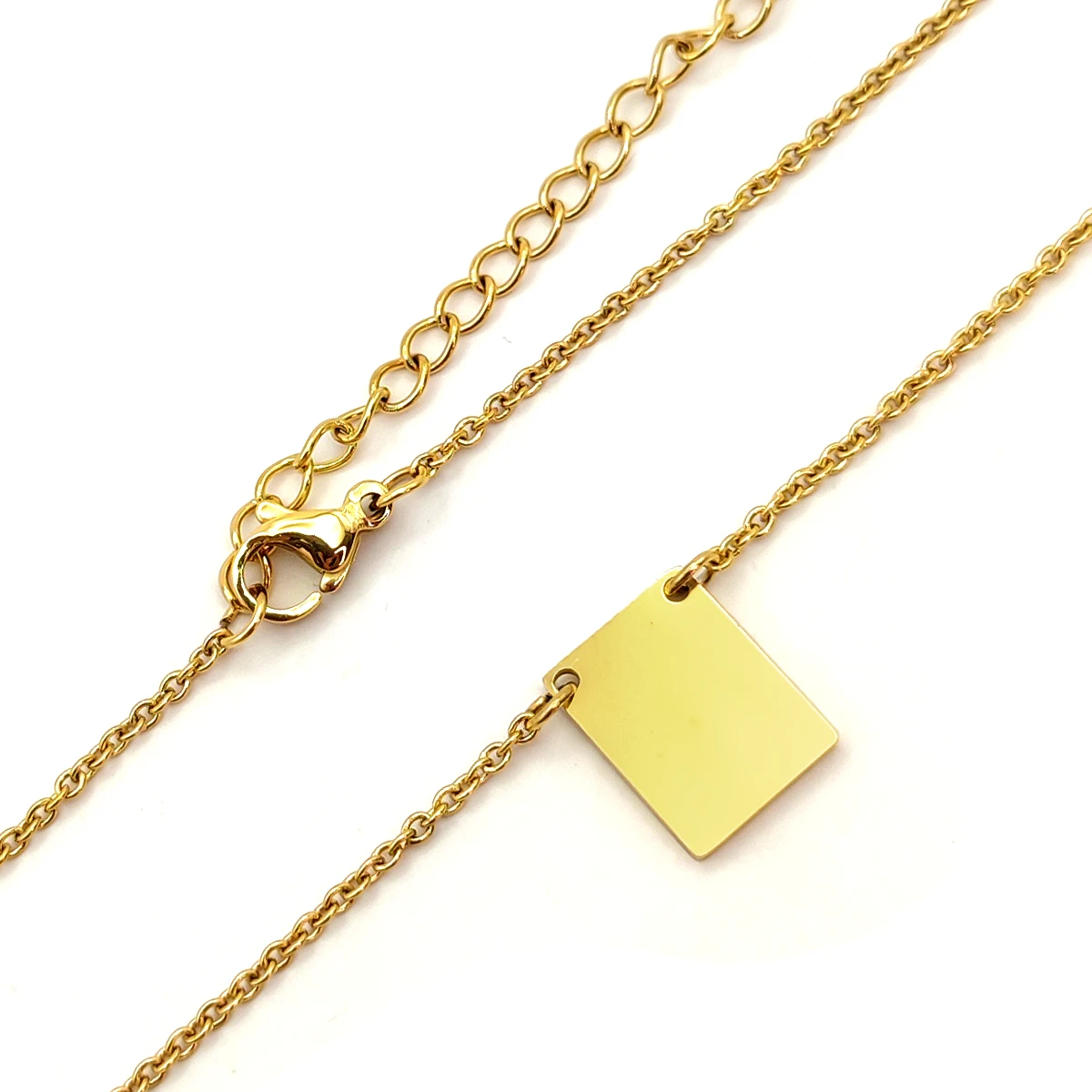 Collar Acero Inox Dorado Placa Mini Lisa Rectagular