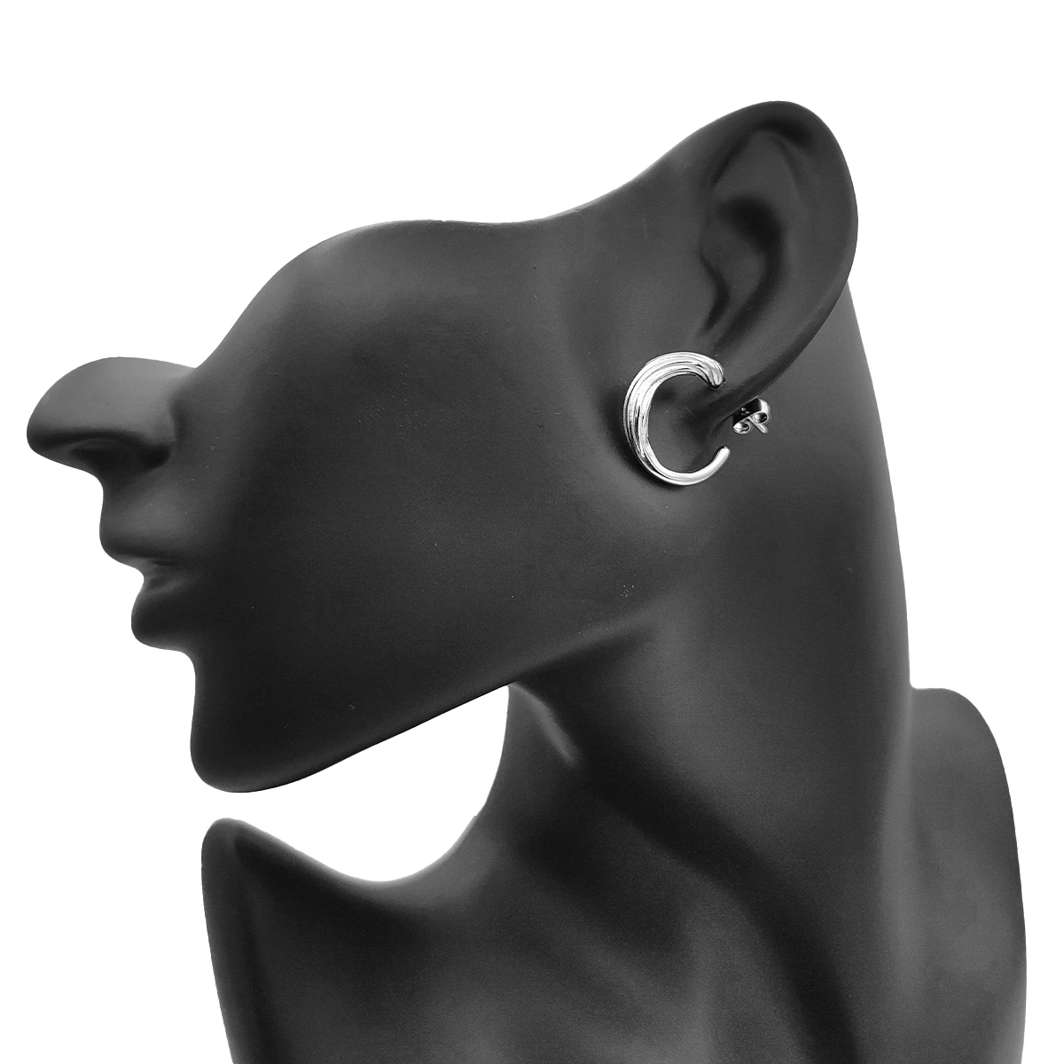 Aretes Acero Plateado Arracada Acanalada Diseño Irregular