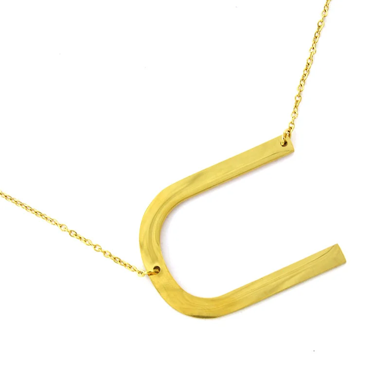 Collar Acero Inoxidable Dorado Letra U Gigante