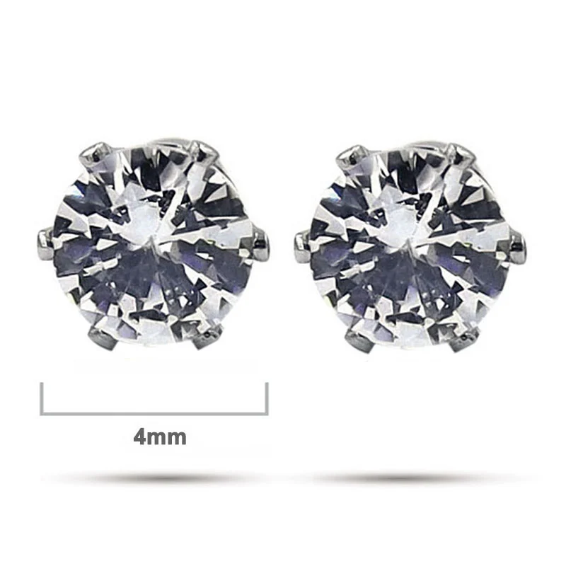 Aretes Acero Inox Plateado Tipo Dormilon Zirconia 4mm