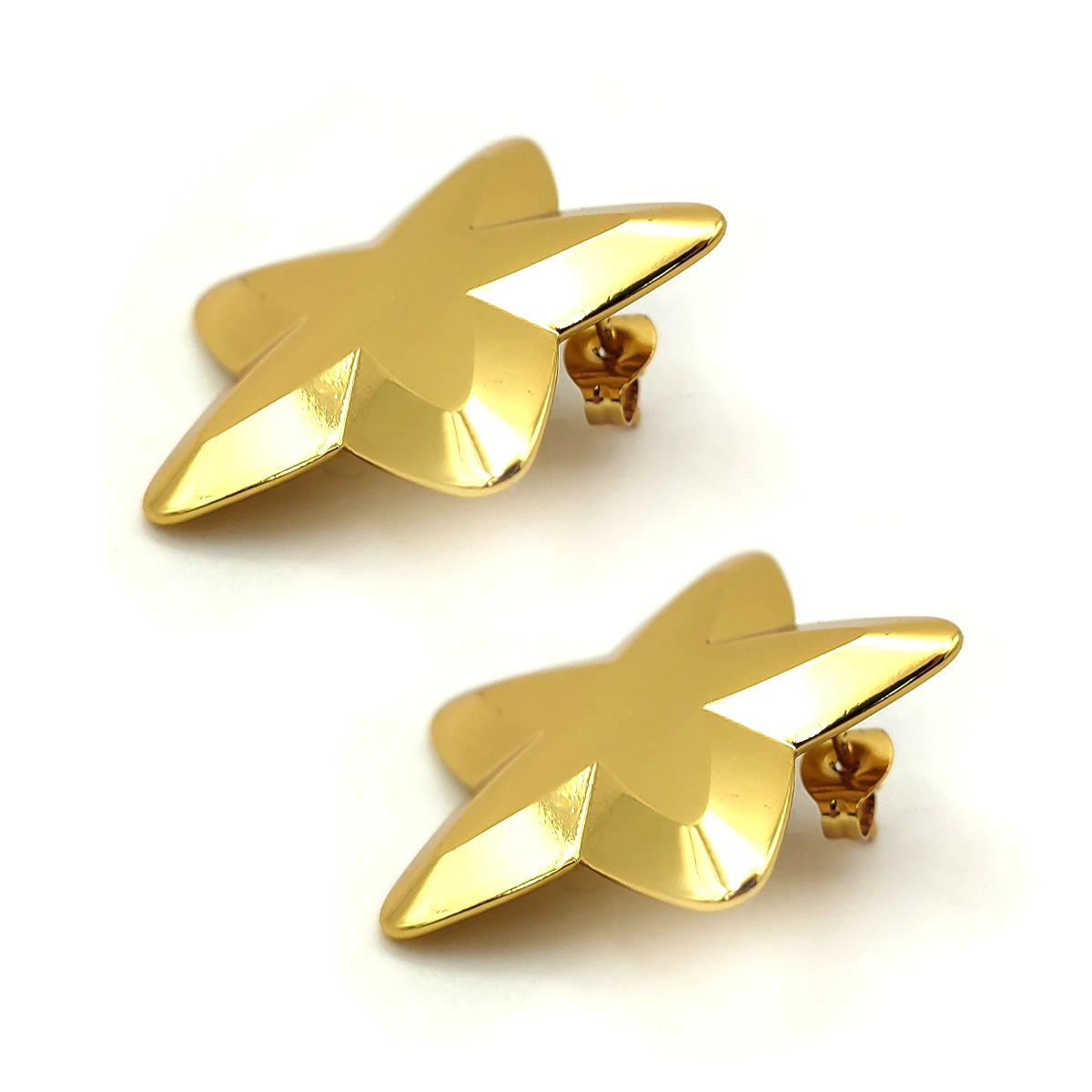 Aretes Acero Dorado Estrellas Lisas Biseladas 28 mm
