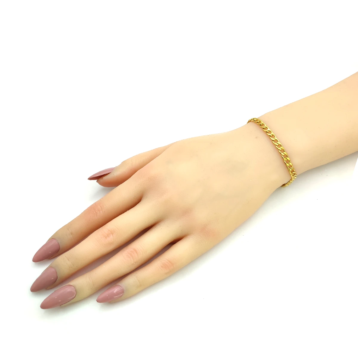 Pulseras Acero Dorado Eslabon Barbado Cubano Delgada
