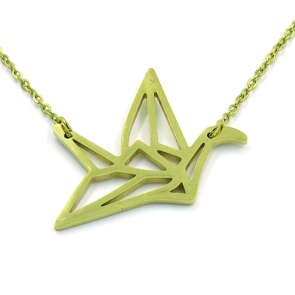 Collar Acero Dorado Grulla Origami Papel