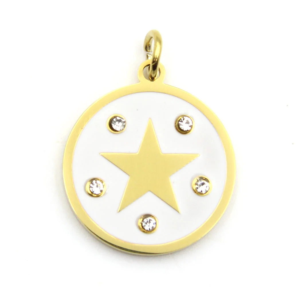 Dije Acero Dorado Circular Blanco Estrella Zirconias
