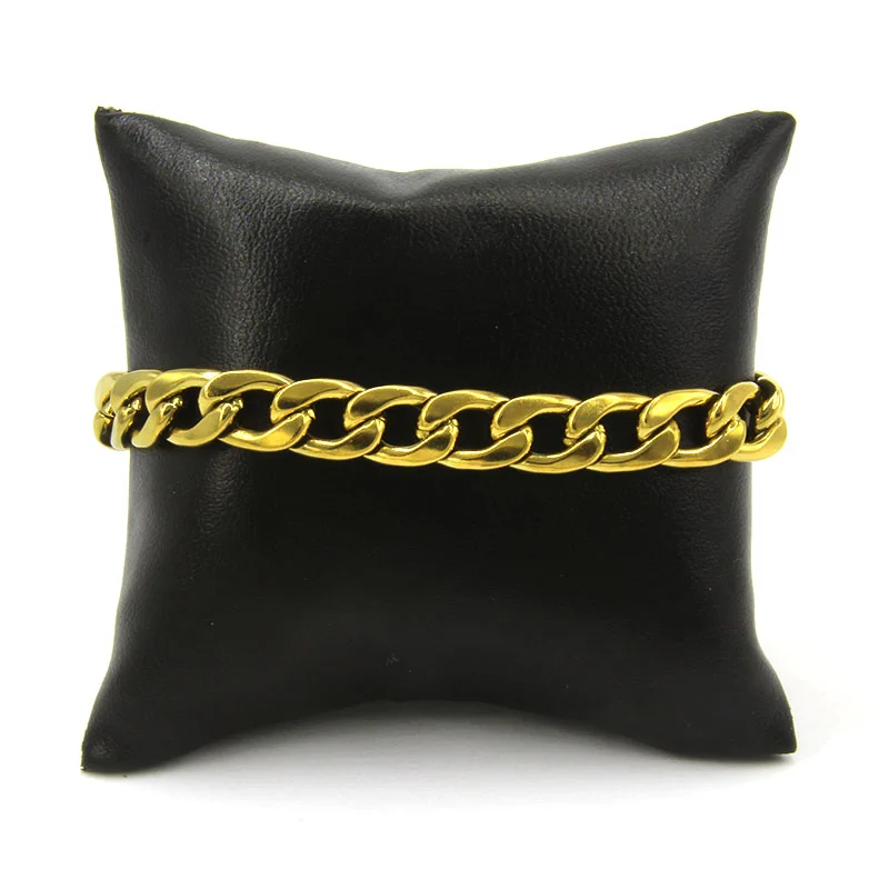 Pulsera Esclava Acero Inox Dorado Eslabon Bilbao Grande