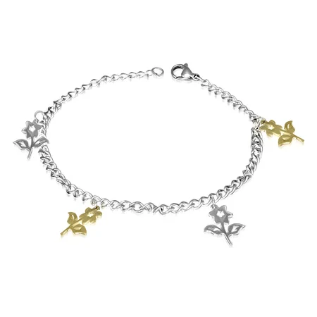 Pulsera de Acero Plata y Dorado Flor Margarita