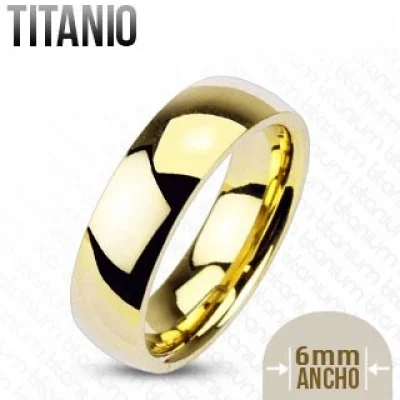 Anillo de Titanio Dorado Diseño Argolla de Matrimonio 6 mm