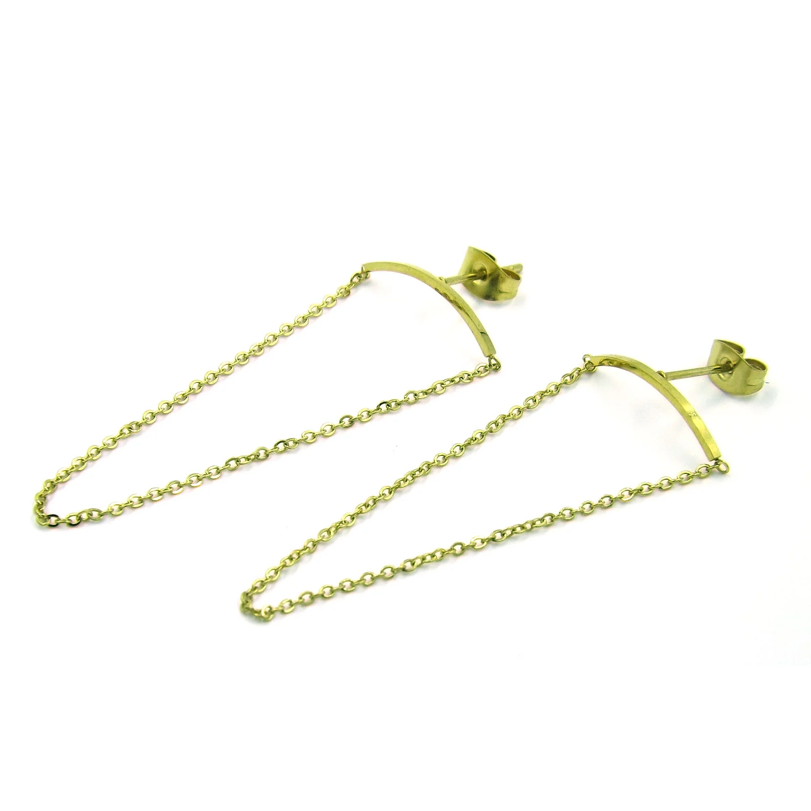 Aretes Largos de Acero Dorado Cadena Colgante