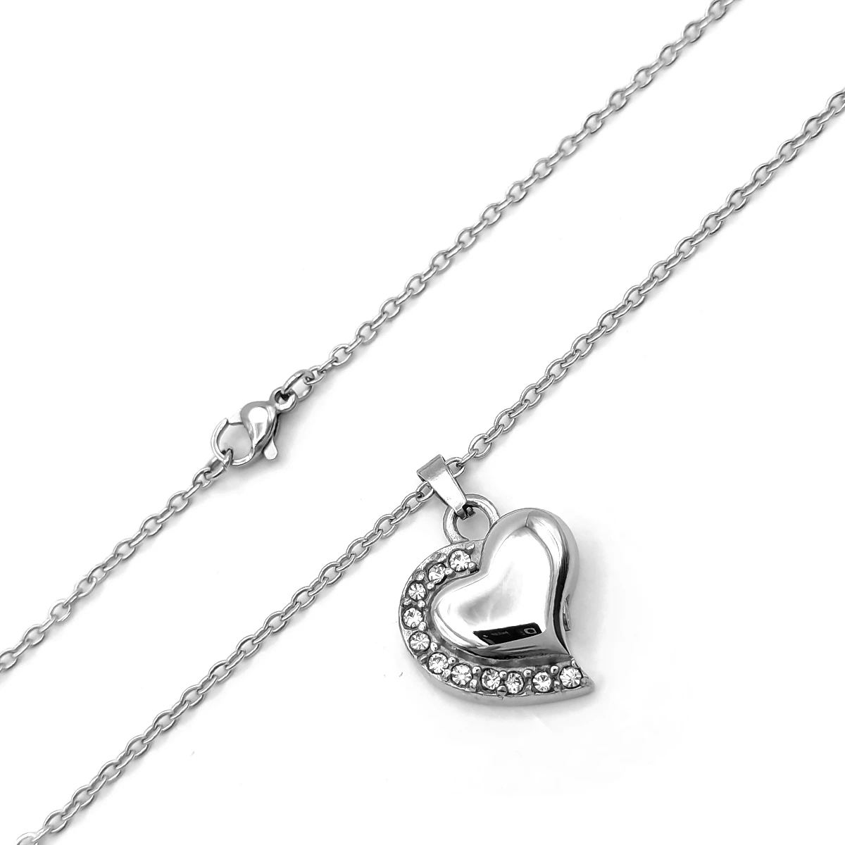 Collar Acero Plateado Urna Corazon Cristales Para Grabado