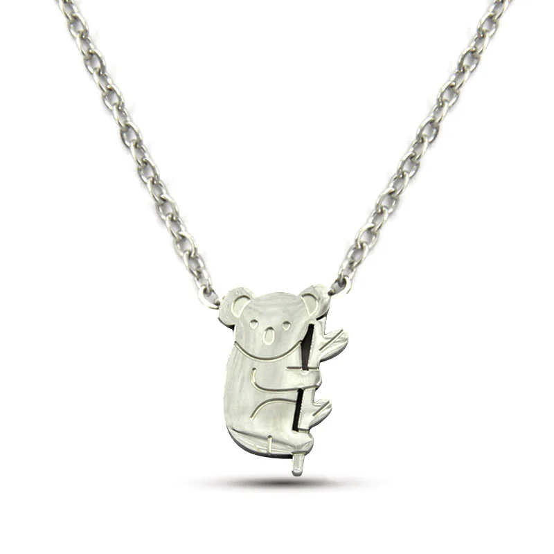 Collar Acero Inox Plateado Koala Animales Naturaleza