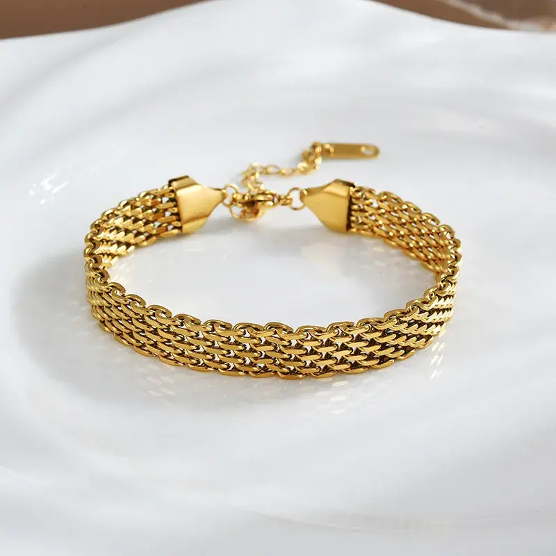 Pulsera Acero Dorado Multicadena Tipo Red Elegante