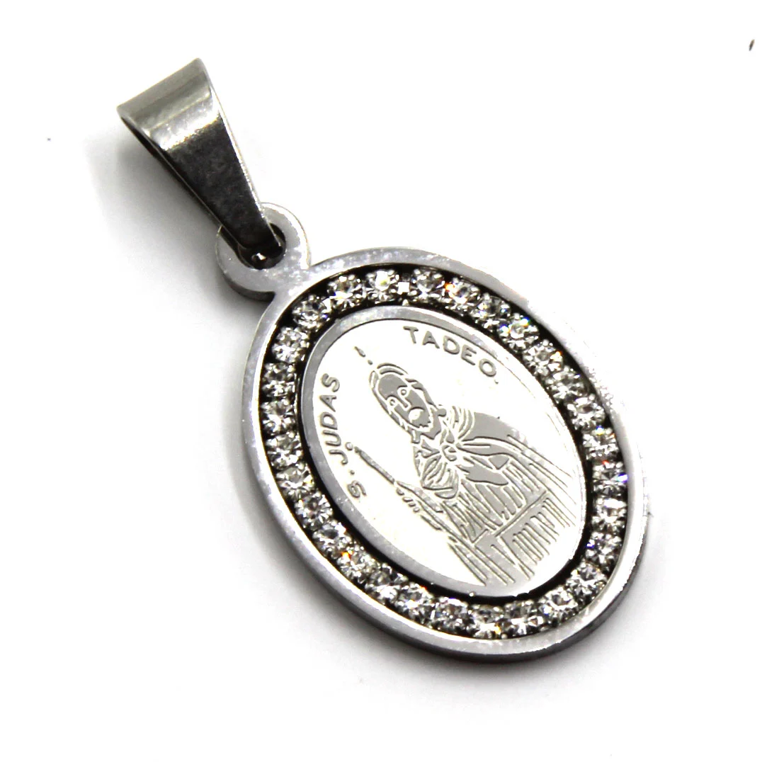 Dije Acero Plateado Ovalo 23 Mm San Judas Zirconia
