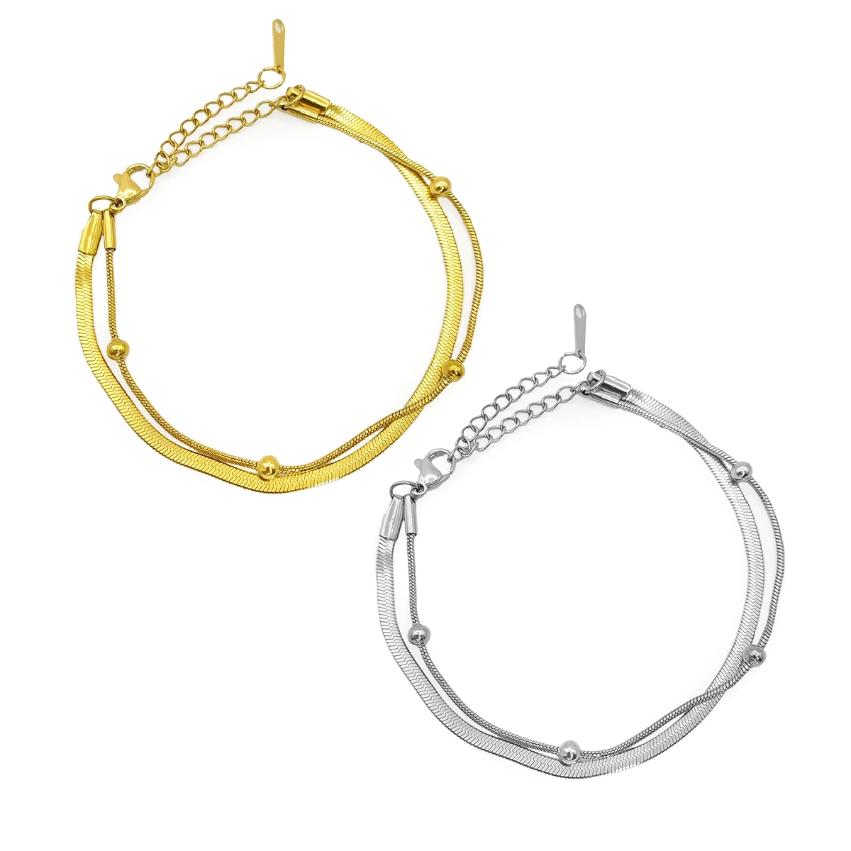 Pulsera Acero Doble Planchada Cola de Rata con Balines