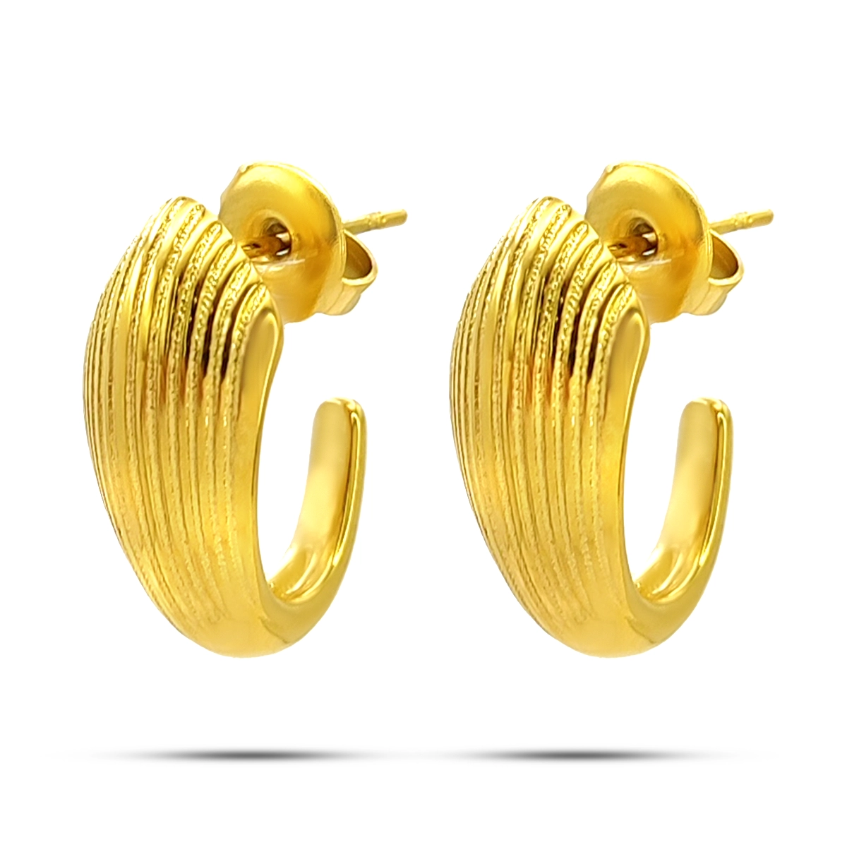 Aretes Acero Media Arracada Forma Gota Acanalada