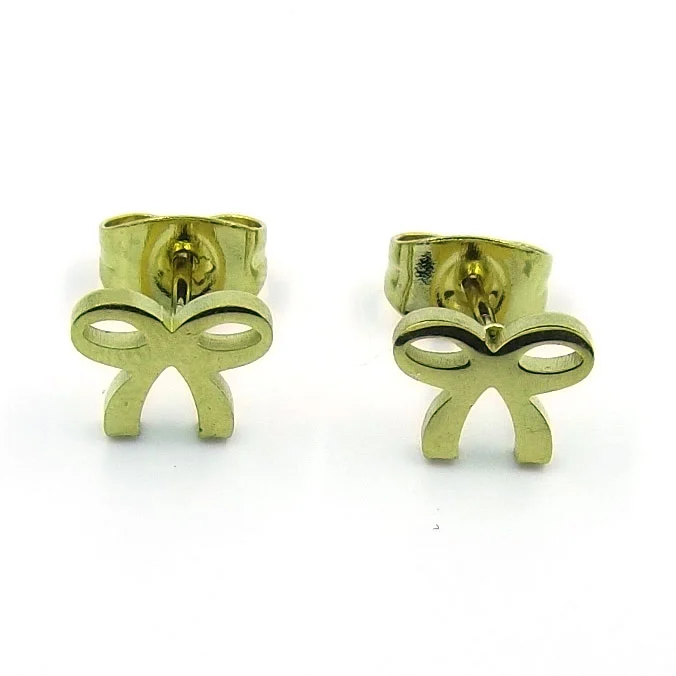 Aretes Acero Inoxidable Dorado tipo Broquel Moño