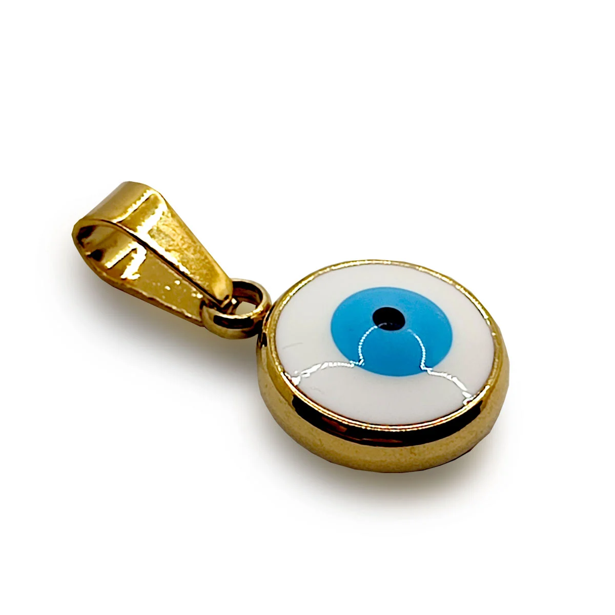 Dije Acero Inox Dorado Ojo Turco Nazar Blanco Bondad