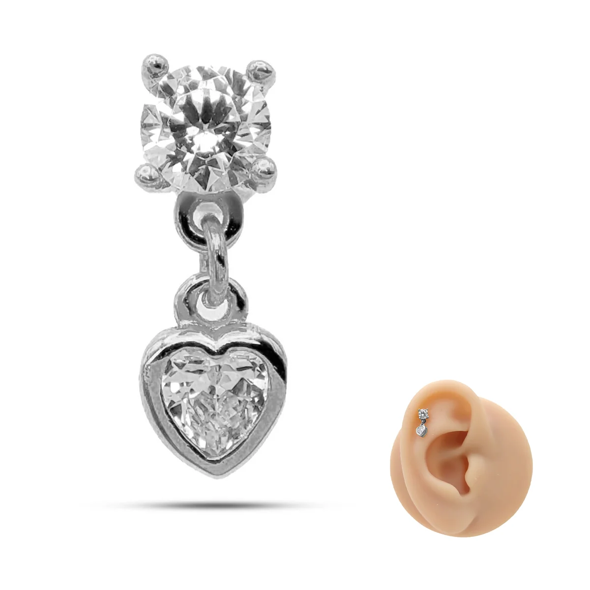 Piercing de Oreja Acero Colgante Corazón Zirconias