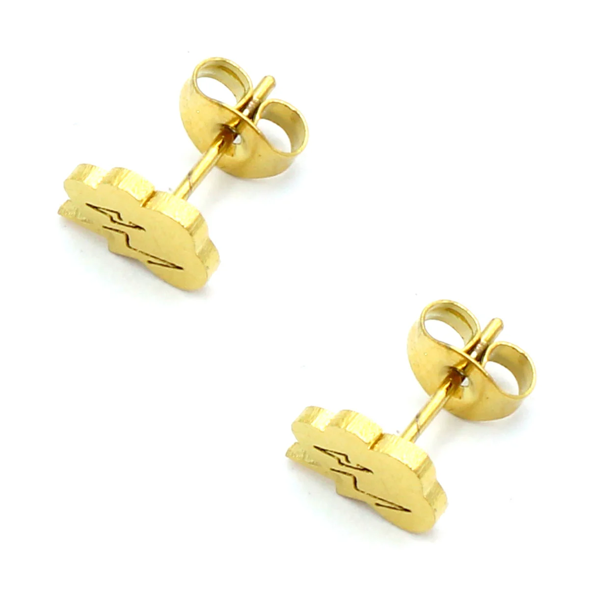 Aretes Acero Inox Dorado Tipo Broquel Nube Rayo