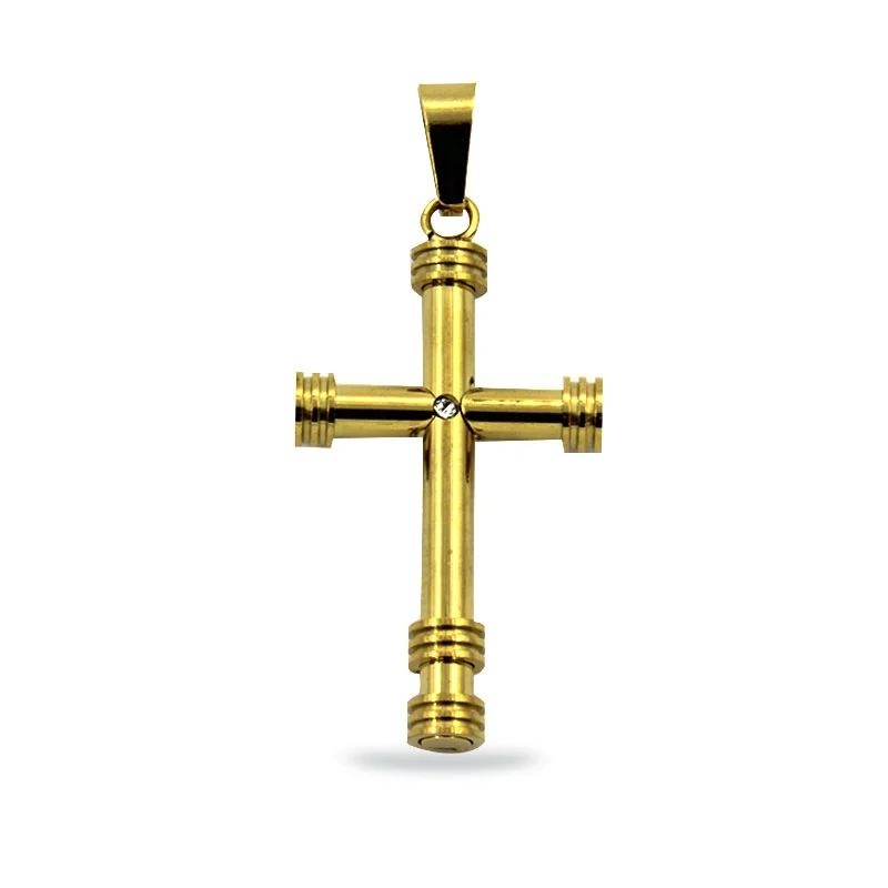 Dije Acero Dorado Cruz Latina Tubular Zirconia