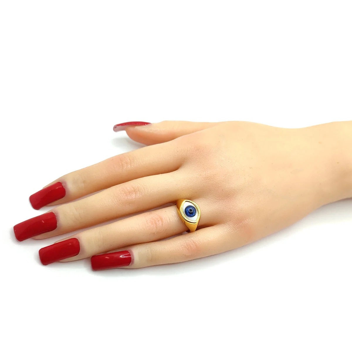 Anillo Acero Inoxidable Dorado Ojo Azul Realista