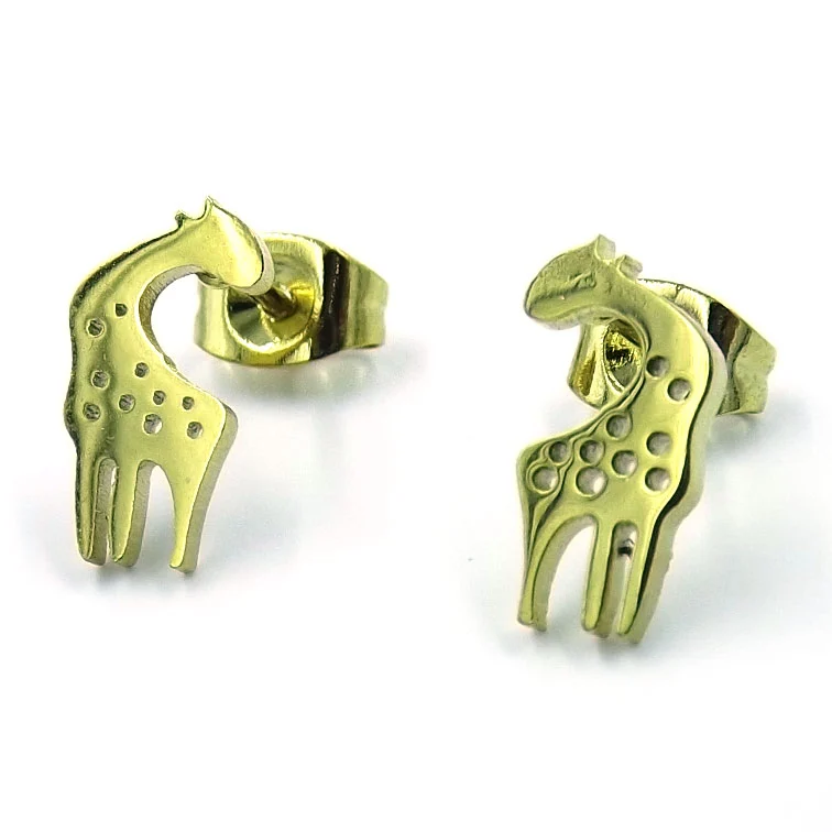 Aretes Tipo Broquel Acero Dorado Jirafa Africana