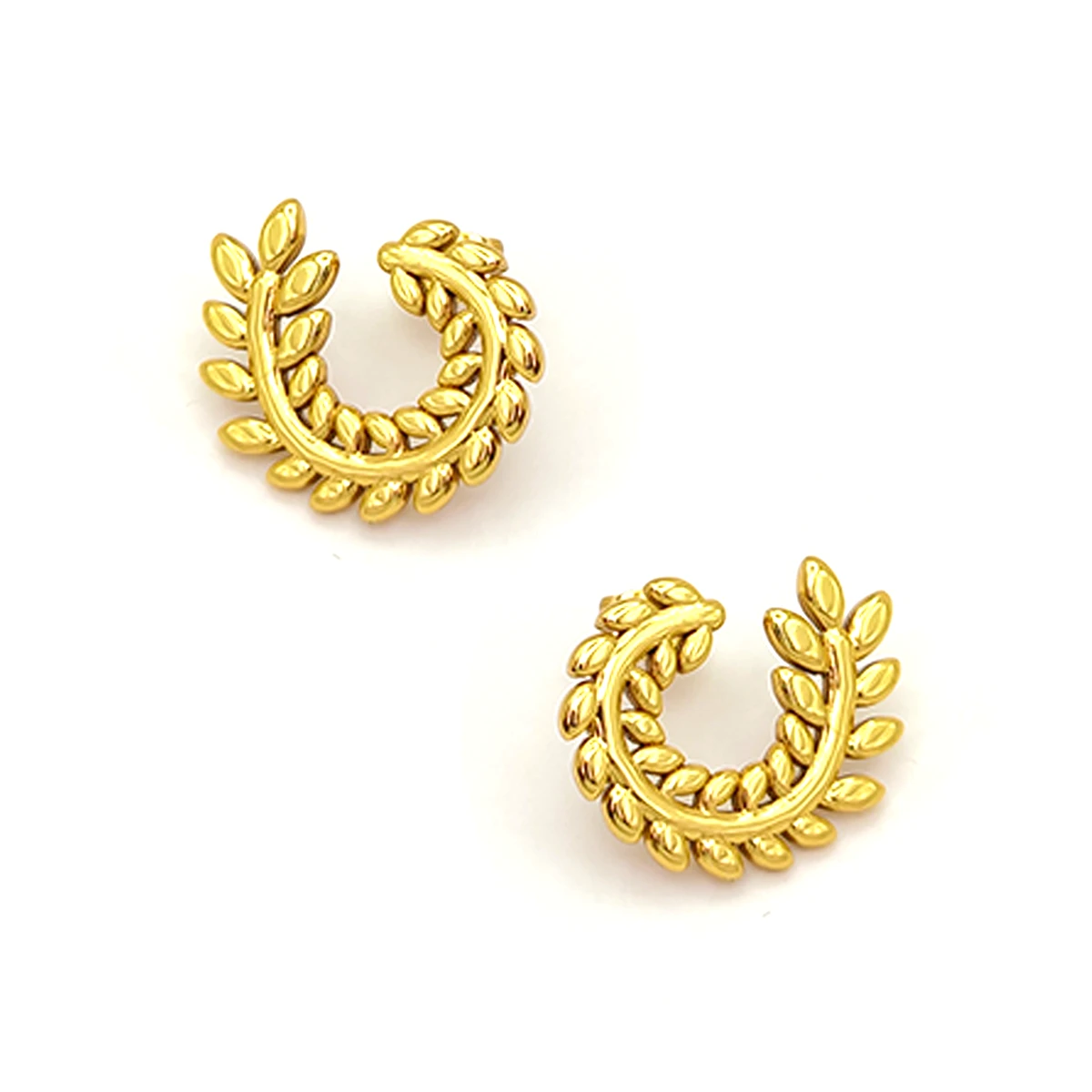 Aretes Acero Dorado Hojas Rama de Olivo en C Elegante