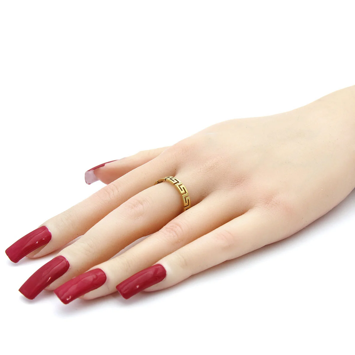 Anillo Acero Inoxidable Dorado Ornamento Grecas 4mm
