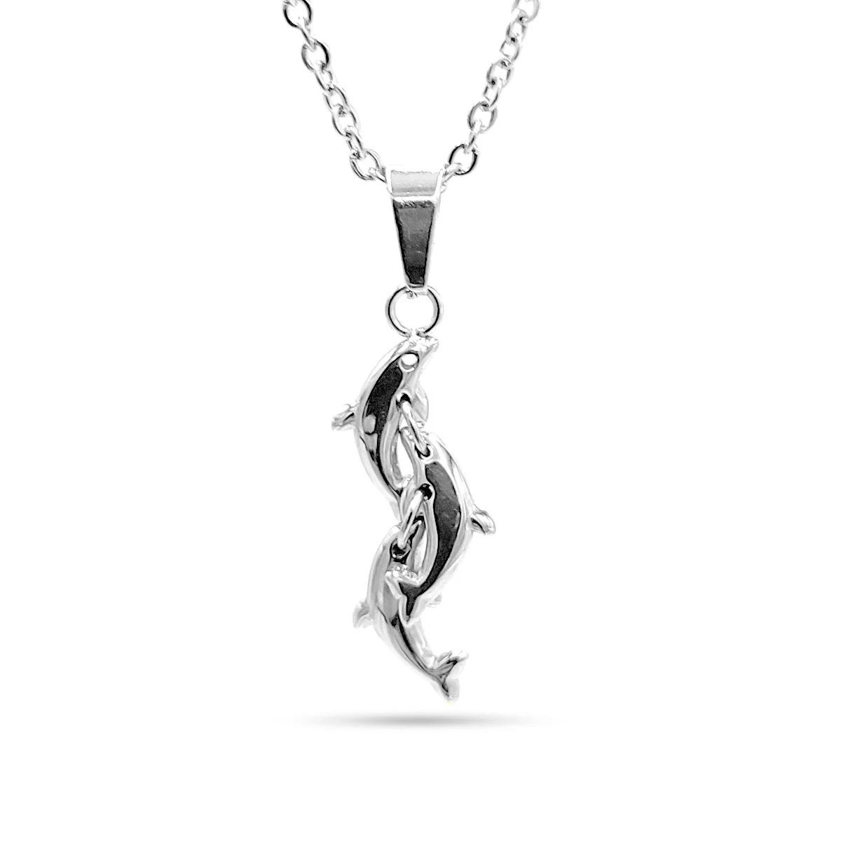Collar Acero Plateado Tres Delfines Sabiduría Bondad Mar